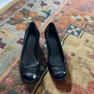 Cole Haan Air Tali Open Toe Black Patent Leather Wedge sz 8.5